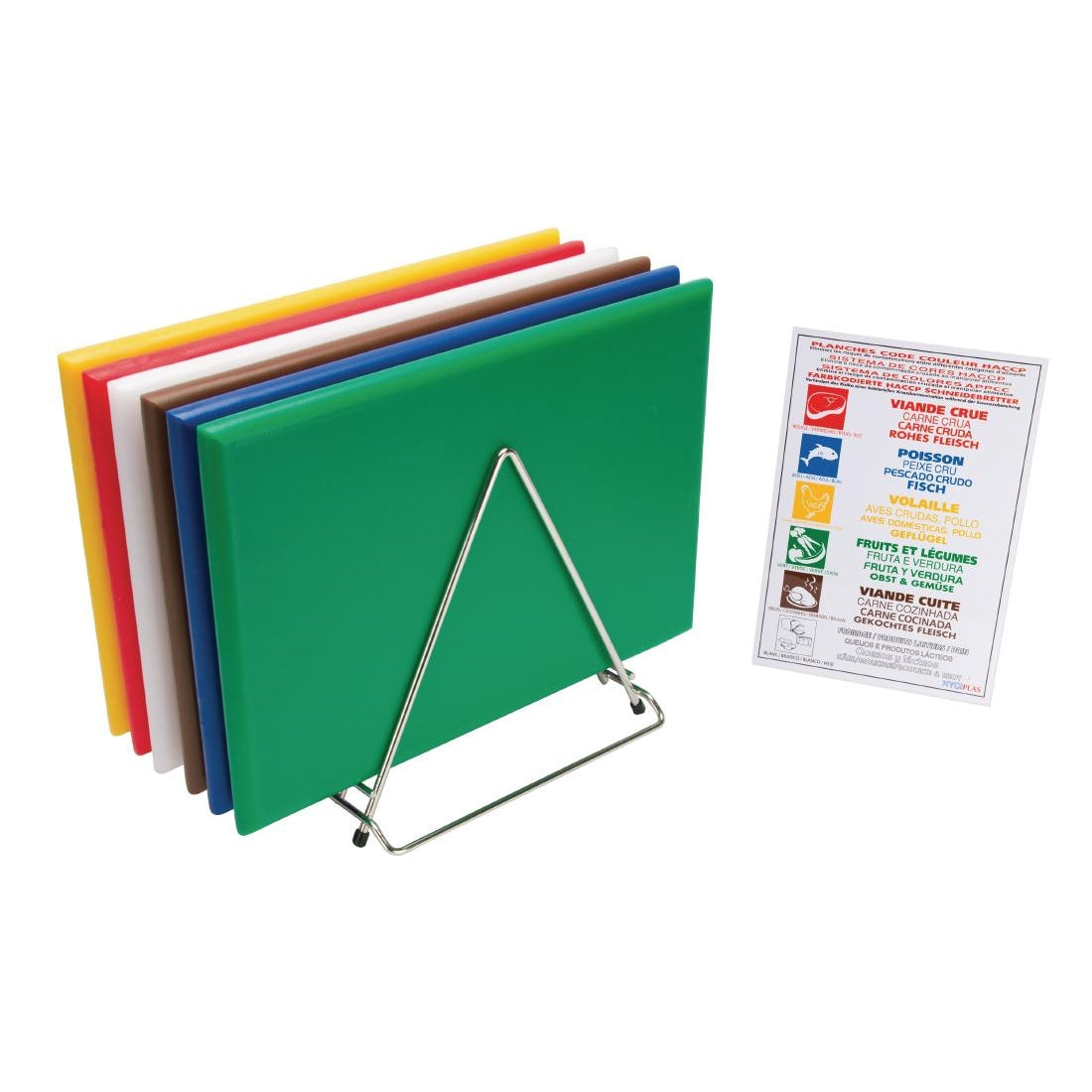 Hygiplas High Density 6-Piece Chopping Board Set with Rack 455x305x24mm