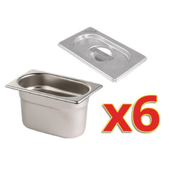 Vogue Gastronorm Tray Set with Lids 1/9 (6 Pack)