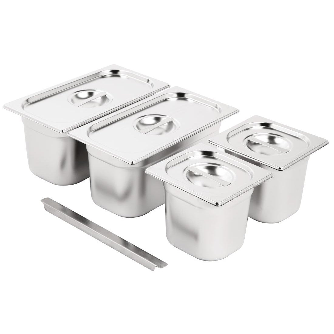 Vogue Stainless Steel Gastronorm Tray Set 2x 1/3 2 x 1/6 with Lids