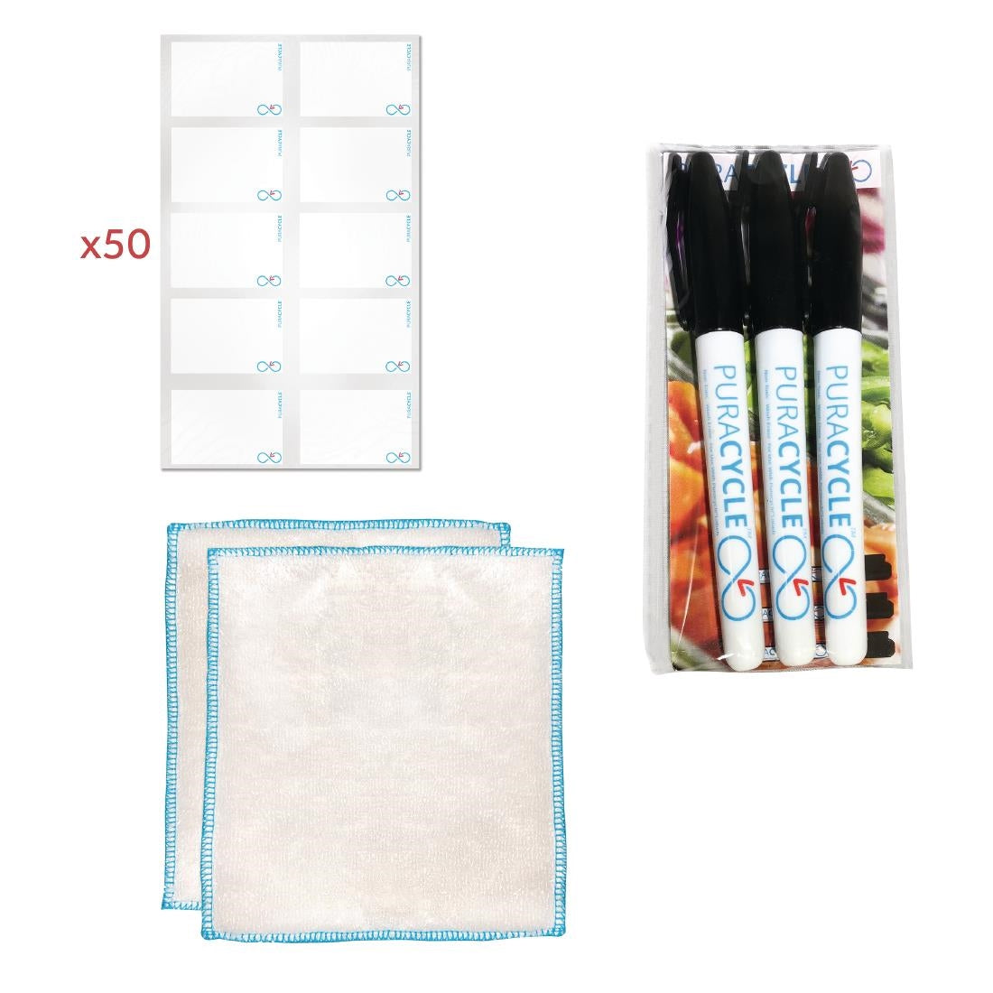 Puracycle Reusable Blank Label Pack (50 Labels, 2 Cloths) + Free Pens