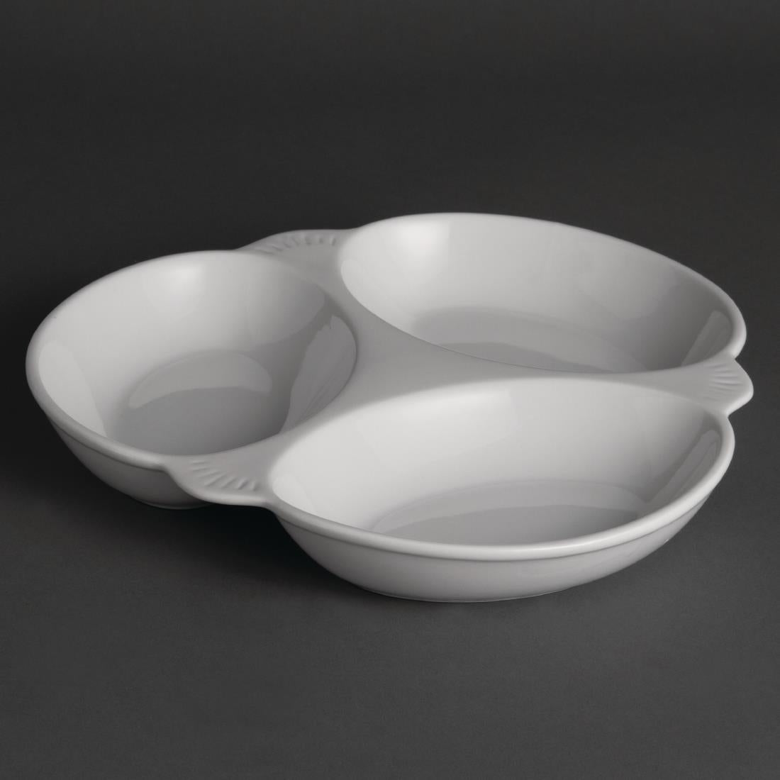 Olympia Whiteware Vegetable Dishes 3 Section 250mm (6 Pack)