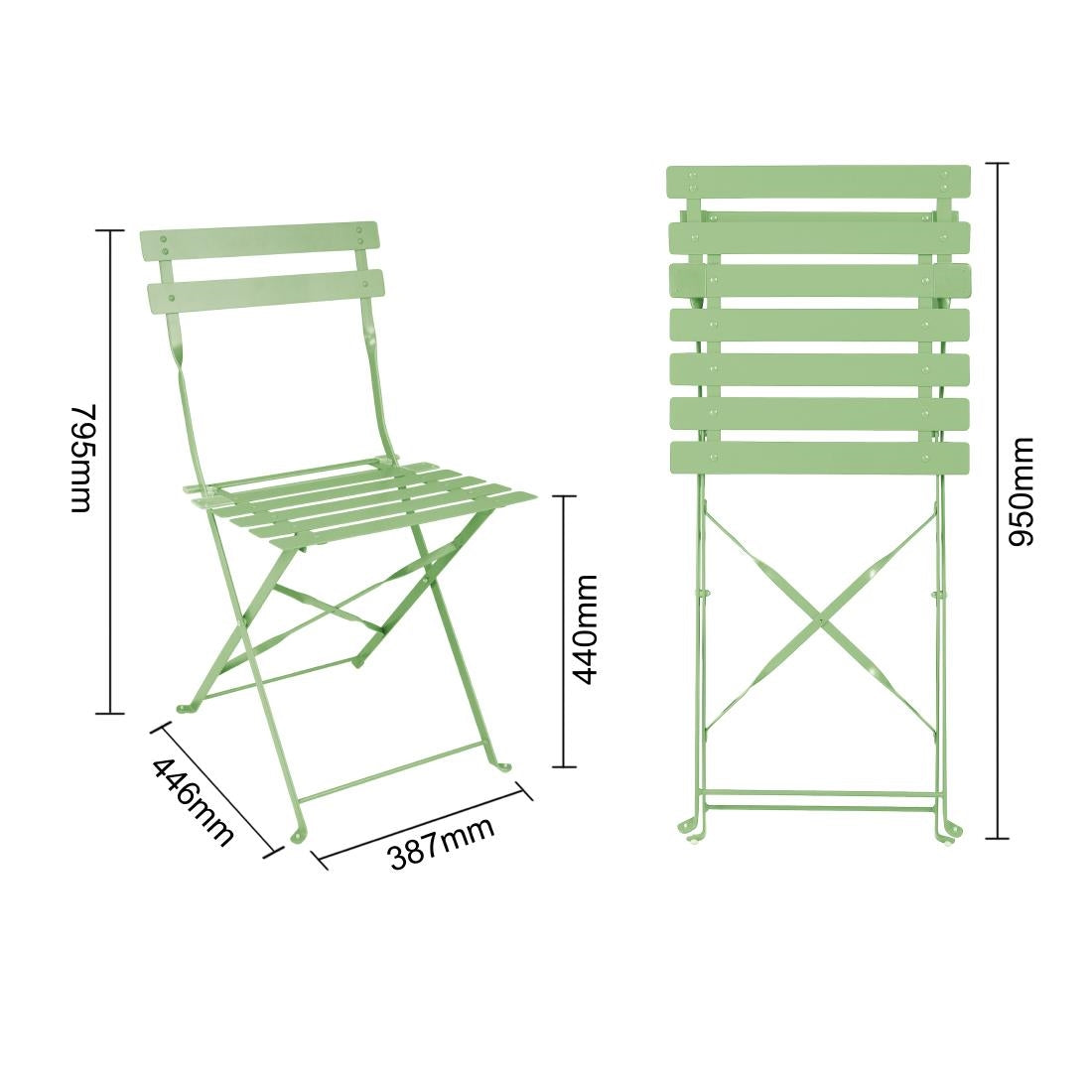 Bolero Perth Light Green Pavement Style Steel Folding Chairs (2 Pack)