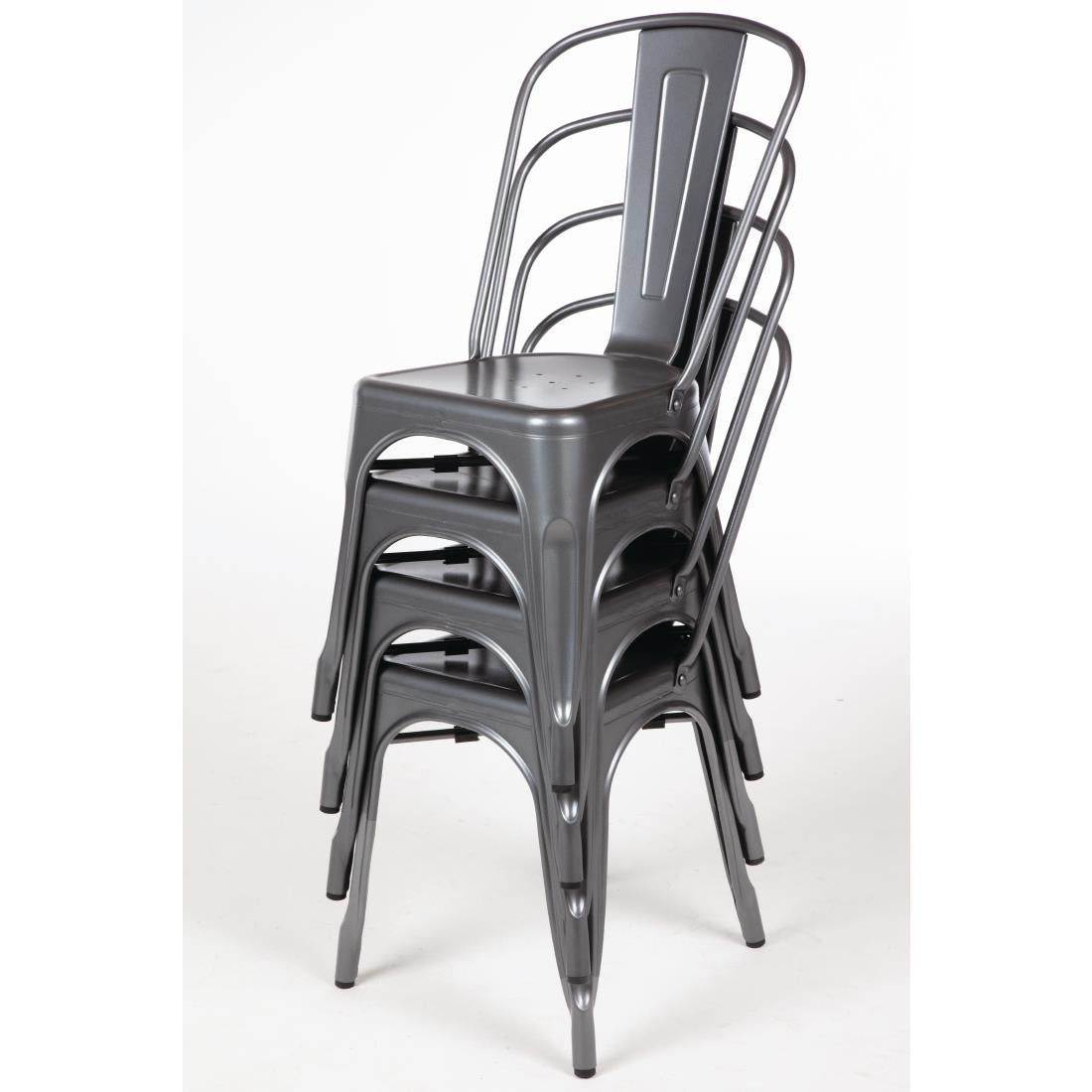 Bolero Bistro Steel Side Chairs Gun Metal Grey (4 Pack)