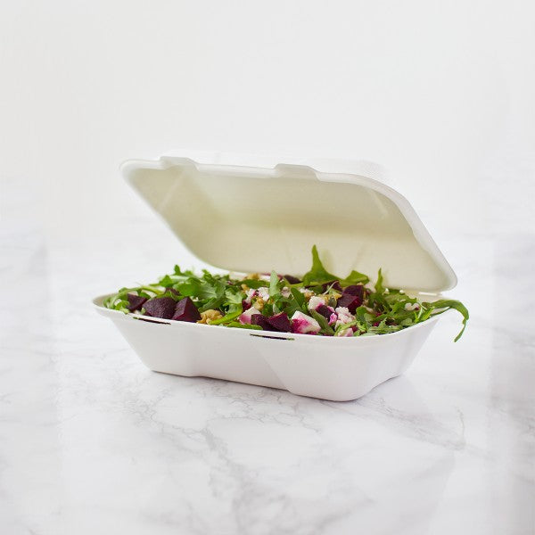 Vegware Compostable Bagasse Clamshell Hinged Meal Boxes 228mm
