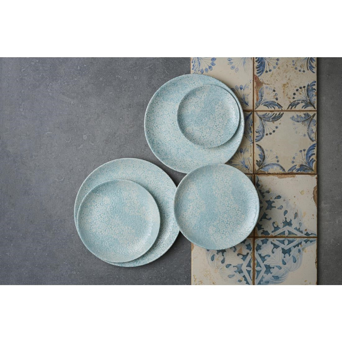 Churchill Vintage Prints Med Tiles Aquamarine Coupe Plates 260mm (12 Pack)