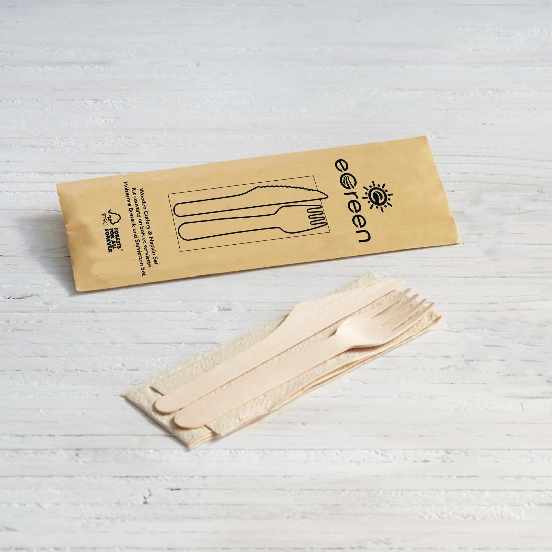 eGreen Individually Wrapped 3-in-1 Wooden Cutlery Set (250 Pack)