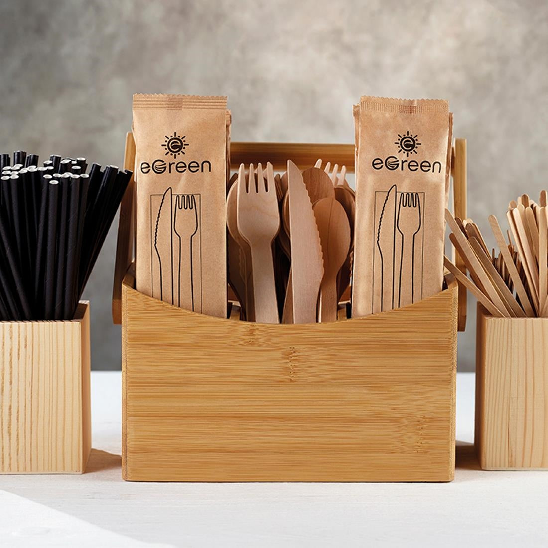 eGreen Individually Wrapped 3-in-1 Wooden Cutlery Set (250 Pack)