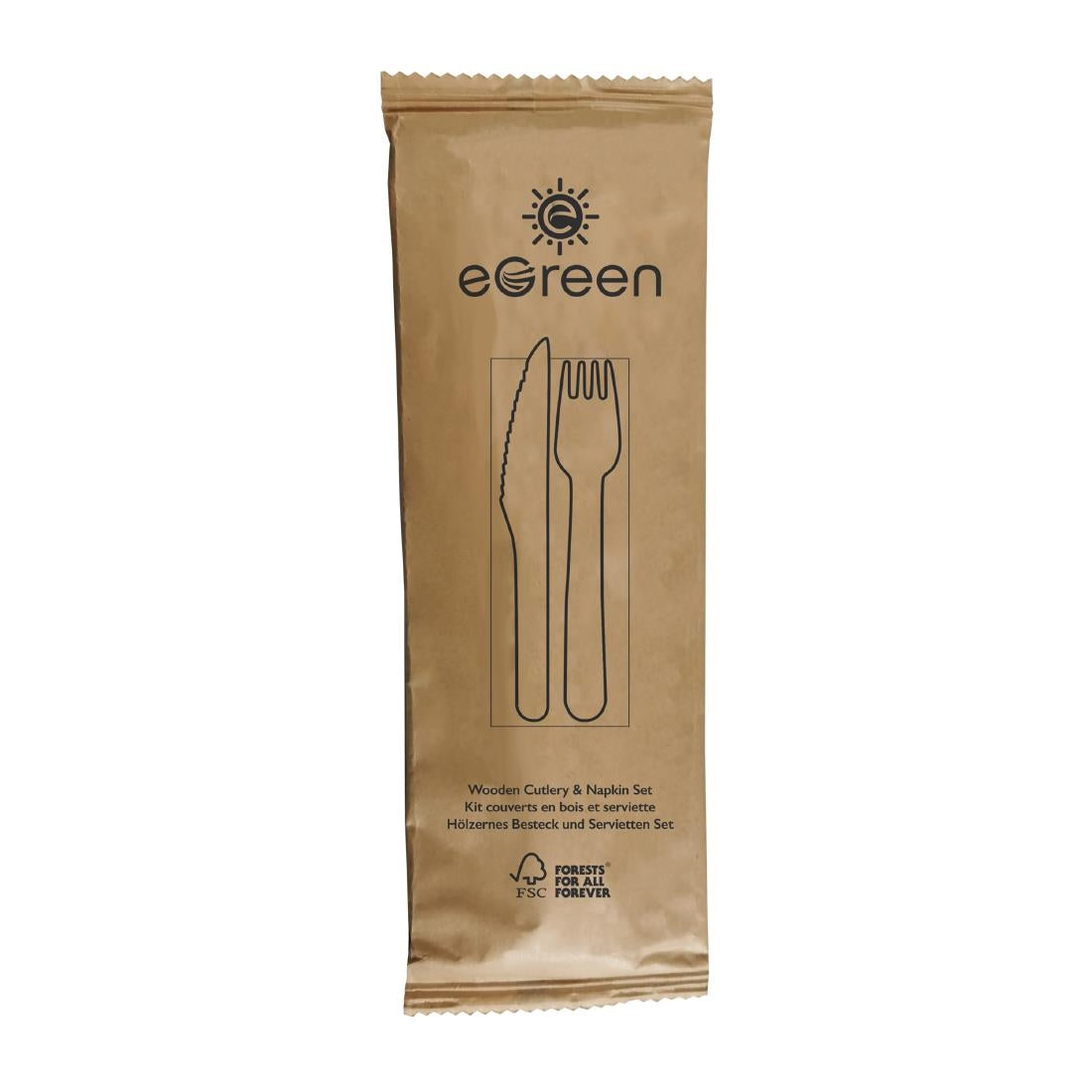 eGreen Individually Wrapped 3-in-1 Wooden Cutlery Set (250 Pack)