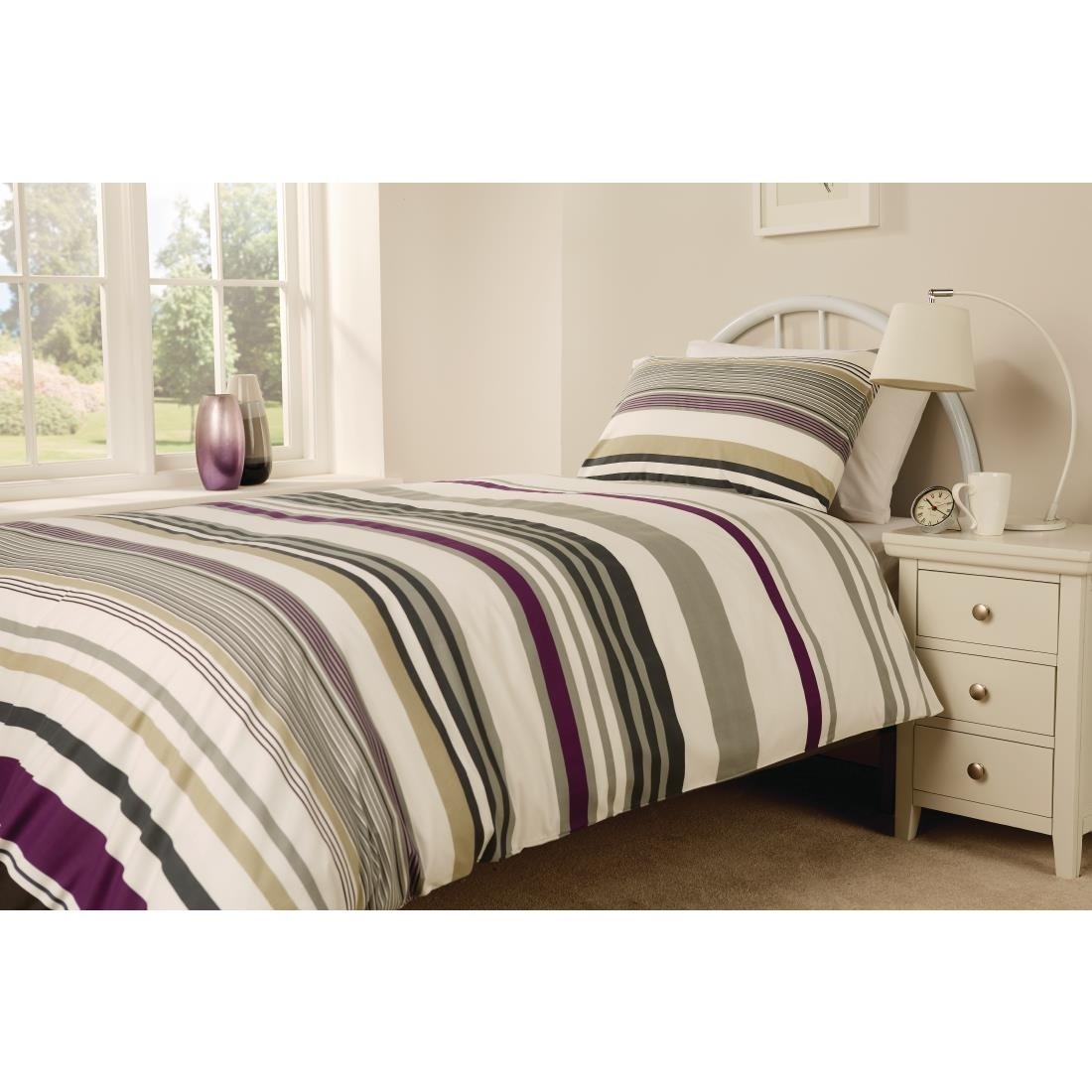 Mitre Essentials Madison Stripe Duvet Cover Open Magenta Single