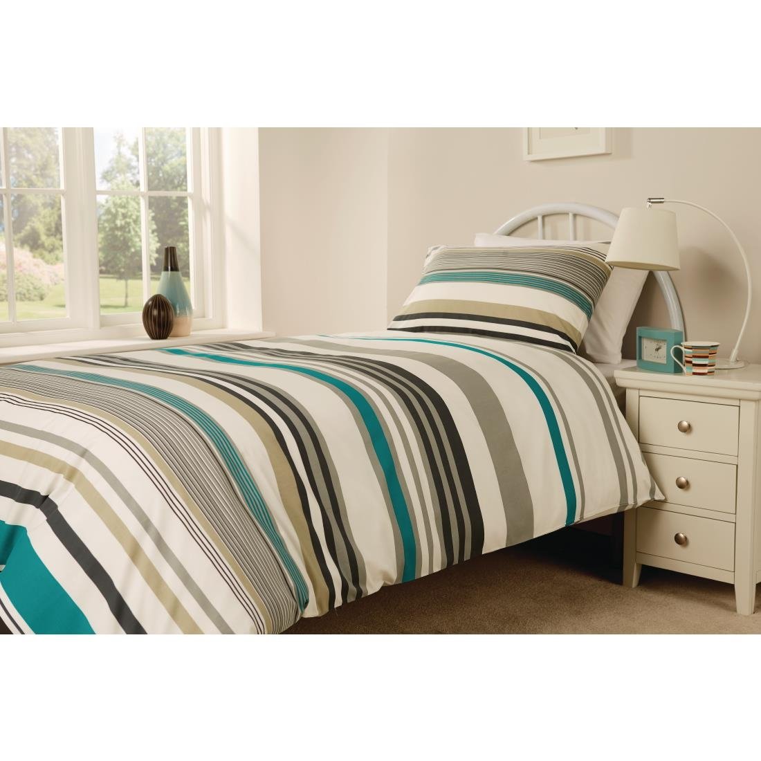 Mitre Essentials Madison Stripe Duvet Cover Open Teal Single