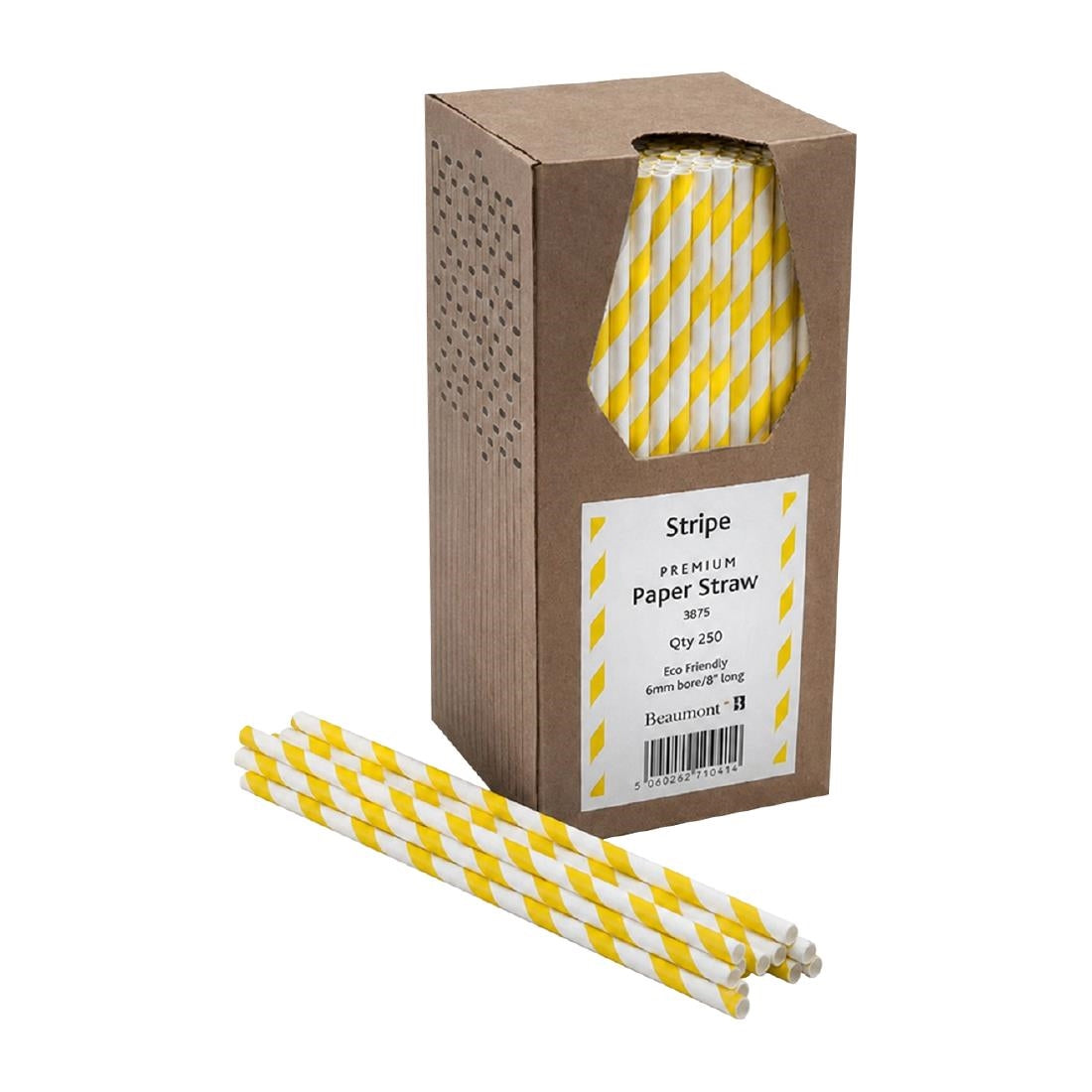 Beaumont Paper Straws Yellow & White Stripe 200mm (250 Pack)