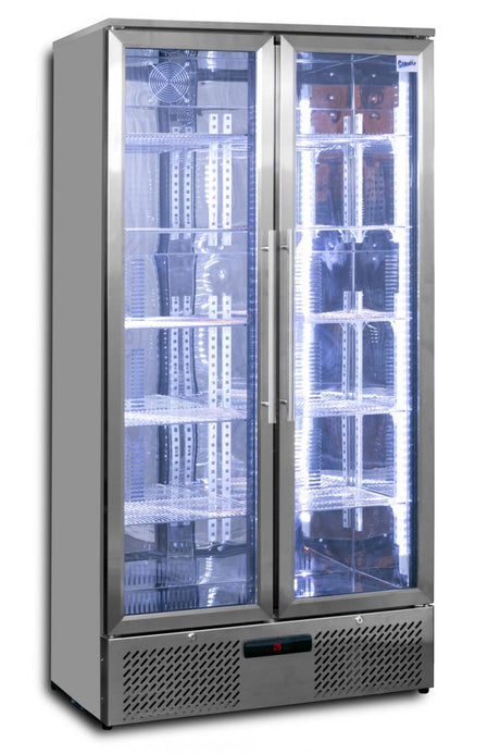 Prodis NT20ST-HC Hinged Glass Double Door Stainless Steel Upright Bottle Cooler  560 Litres