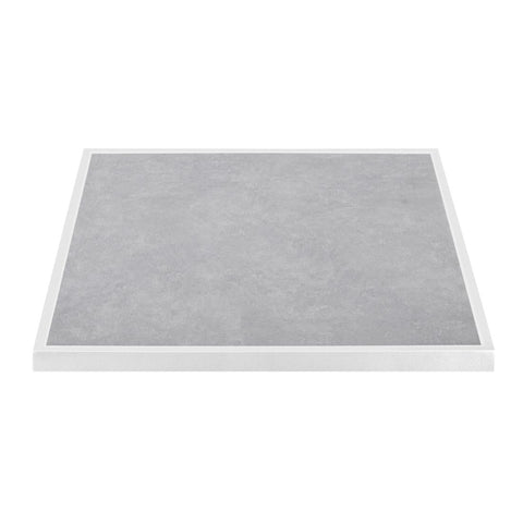 Bolero Light Grey Stone Effect Outdoor Tempered Glass Table Top White Trim 700mm