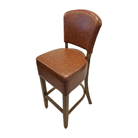 Hanoi Bar Chair in Weathered Oak with Bison Tan Vinyl