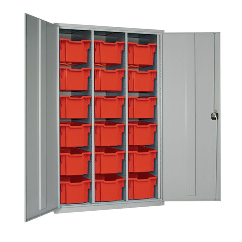 18 Tray High-Capacity Storage Cupboard - Grey with Red Trays