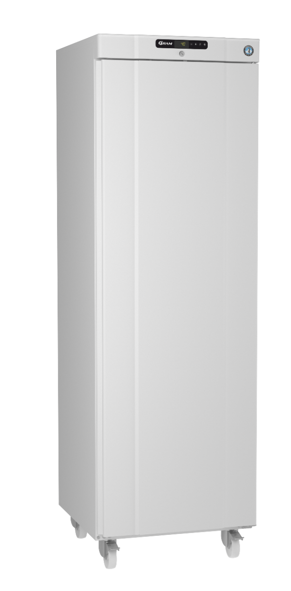 white upright fridge