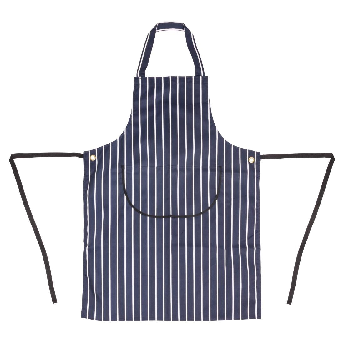 Whites Butchers Stripe Bib Apron with Pocket Blue/White