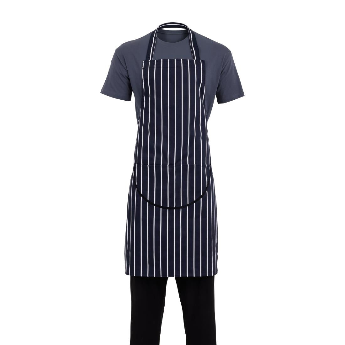 Whites Butchers Stripe Pocket Bib Apron Blue/White