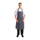 Whites Butchers Stripe Bib Apron with Pocket Blue/White