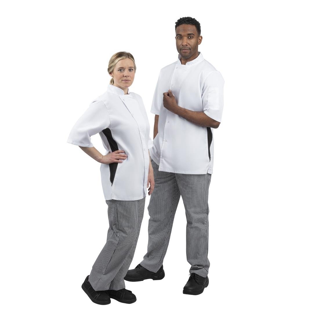 Whites Nevada Unisex Chefs Jacket Short Sleeve Black & White 2XL