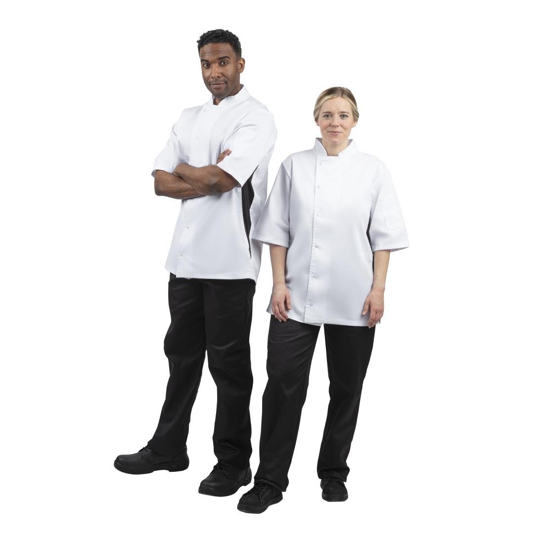 Whites Nevada Unisex Chefs Jacket Short Sleeve Black & White XL