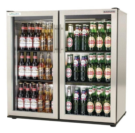 Autonumis RWC00006 EcoChill Maxi Stainless Steel Hinged Glass Double Door Bottle Cooler  156 x 330ml Bottles