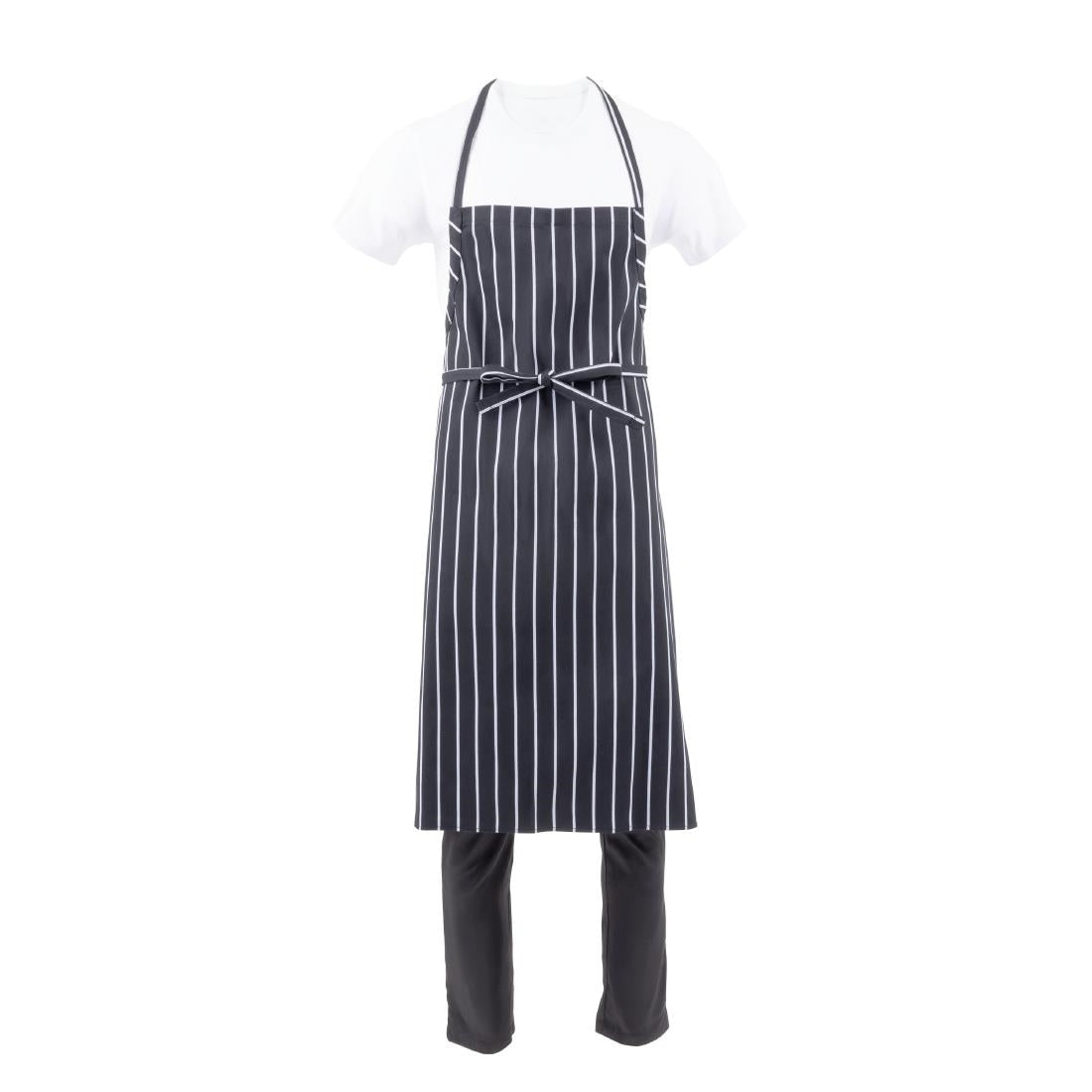 Chef Works Premium Butchers Stripe Bib Apron Black/White