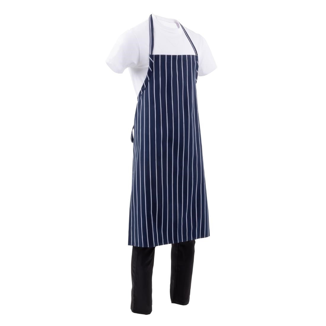Chef Works Premium Butchers Stripe Bib Apron Blue/White