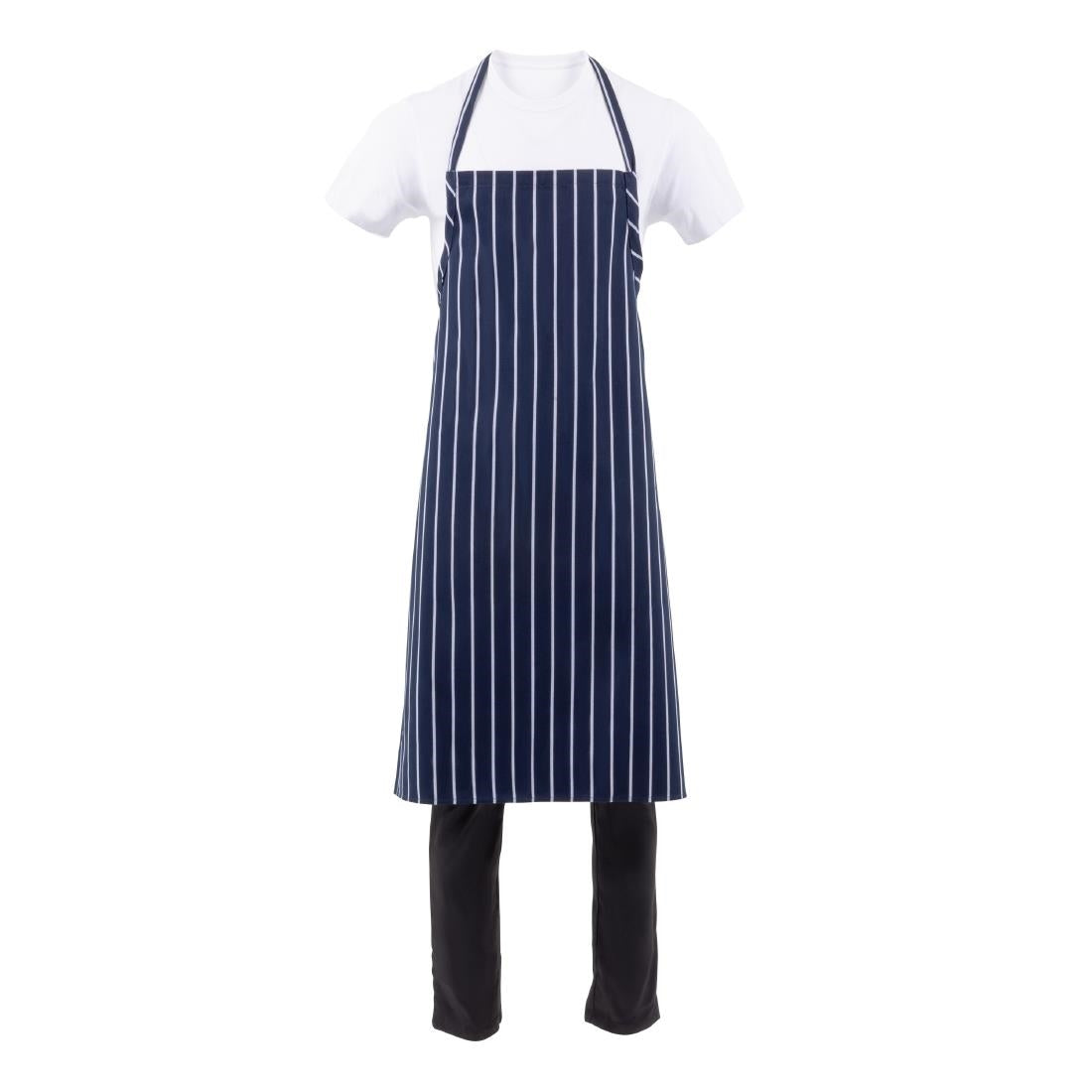 Chef Works Premium Butchers Stripe Bib Apron Blue/White