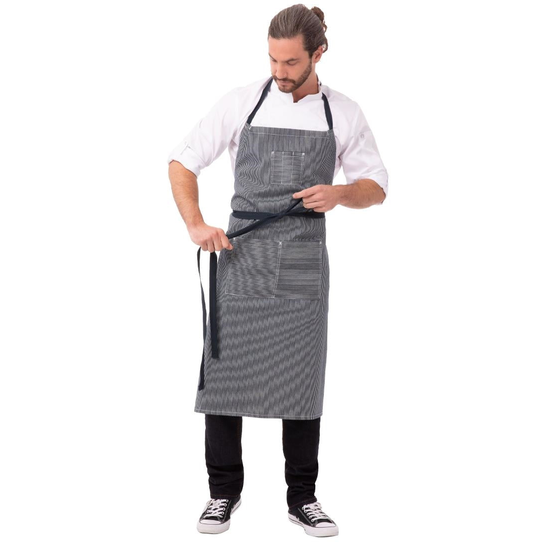 Chef Works Urban Portland Fine Stripe Bib Apron Indigo