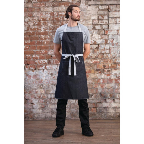 Southside Bib Apron Denim Black with Grey Ties