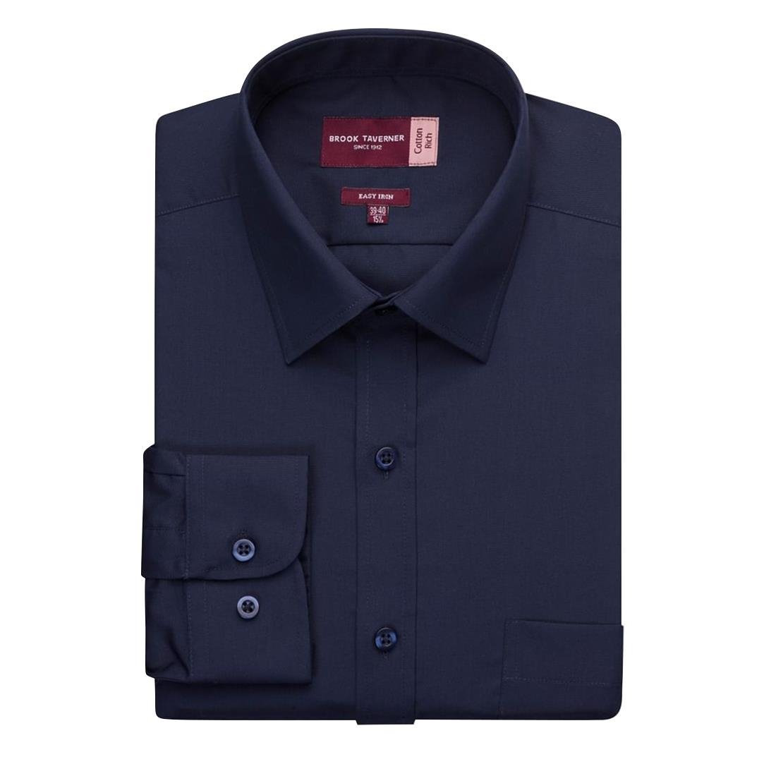 Brook Taverner Mens Long Sleeve Rapino Shirt Navy 17 1/2"