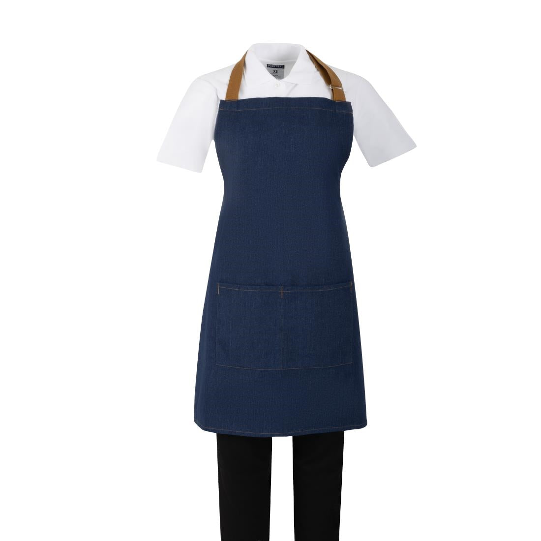 Southside Short Length Bib Apron Denim Blue with Tan Ties