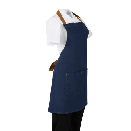 Southside Short Length Bib Apron Denim Blue with Tan Ties