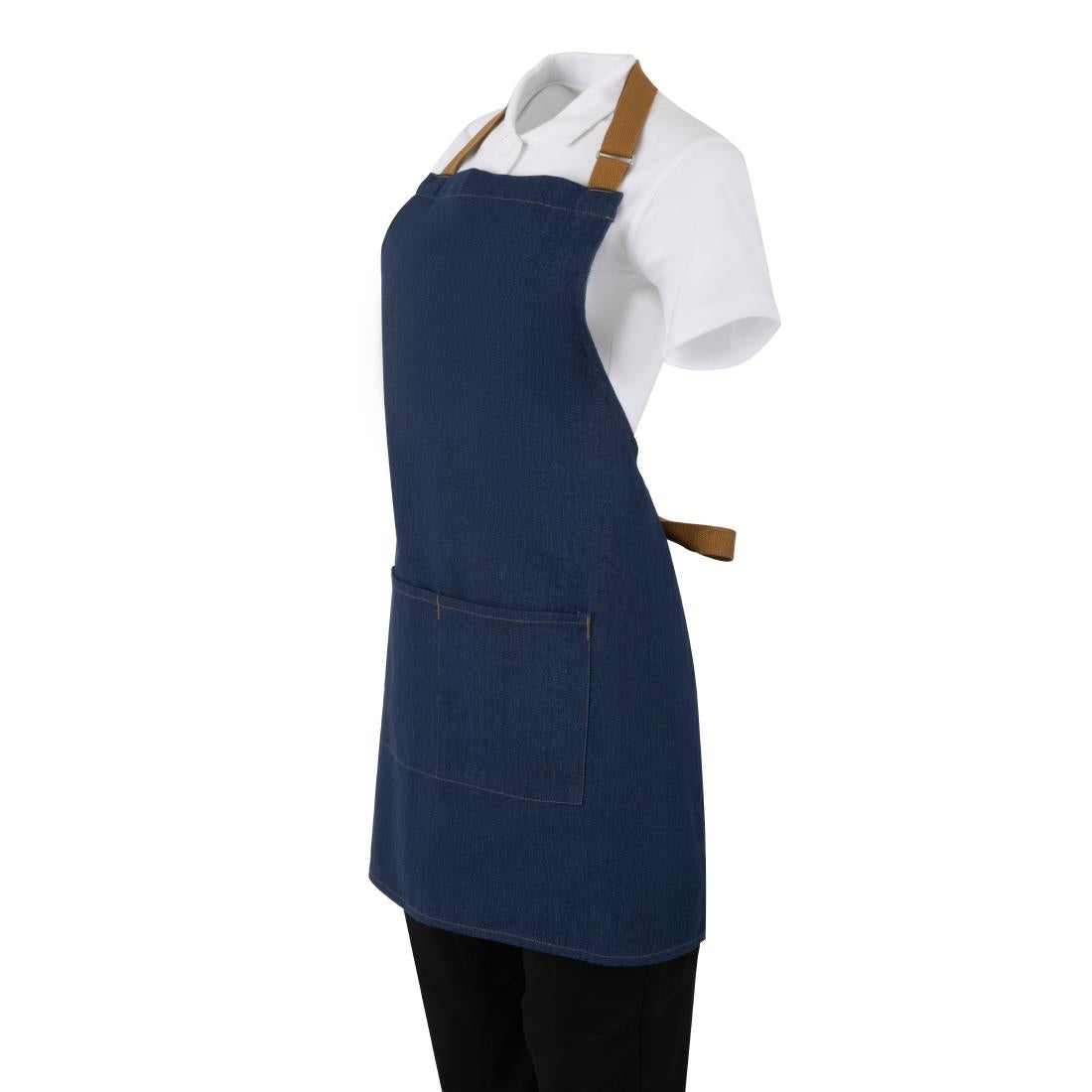 Southside Short Length Bib Apron Denim Blue with Tan Ties