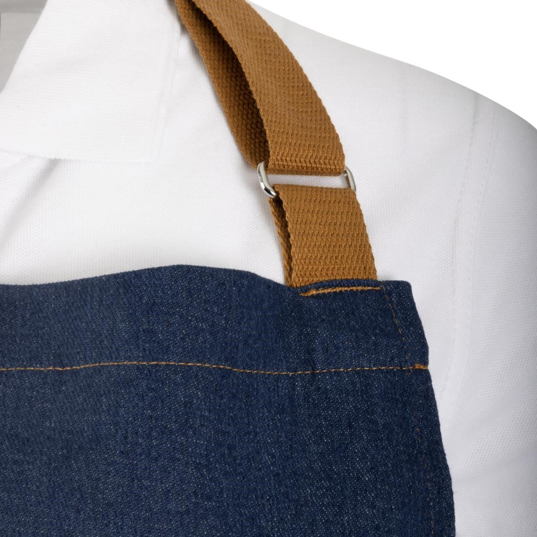 Southside Short Length Bib Apron Denim Blue with Tan Ties