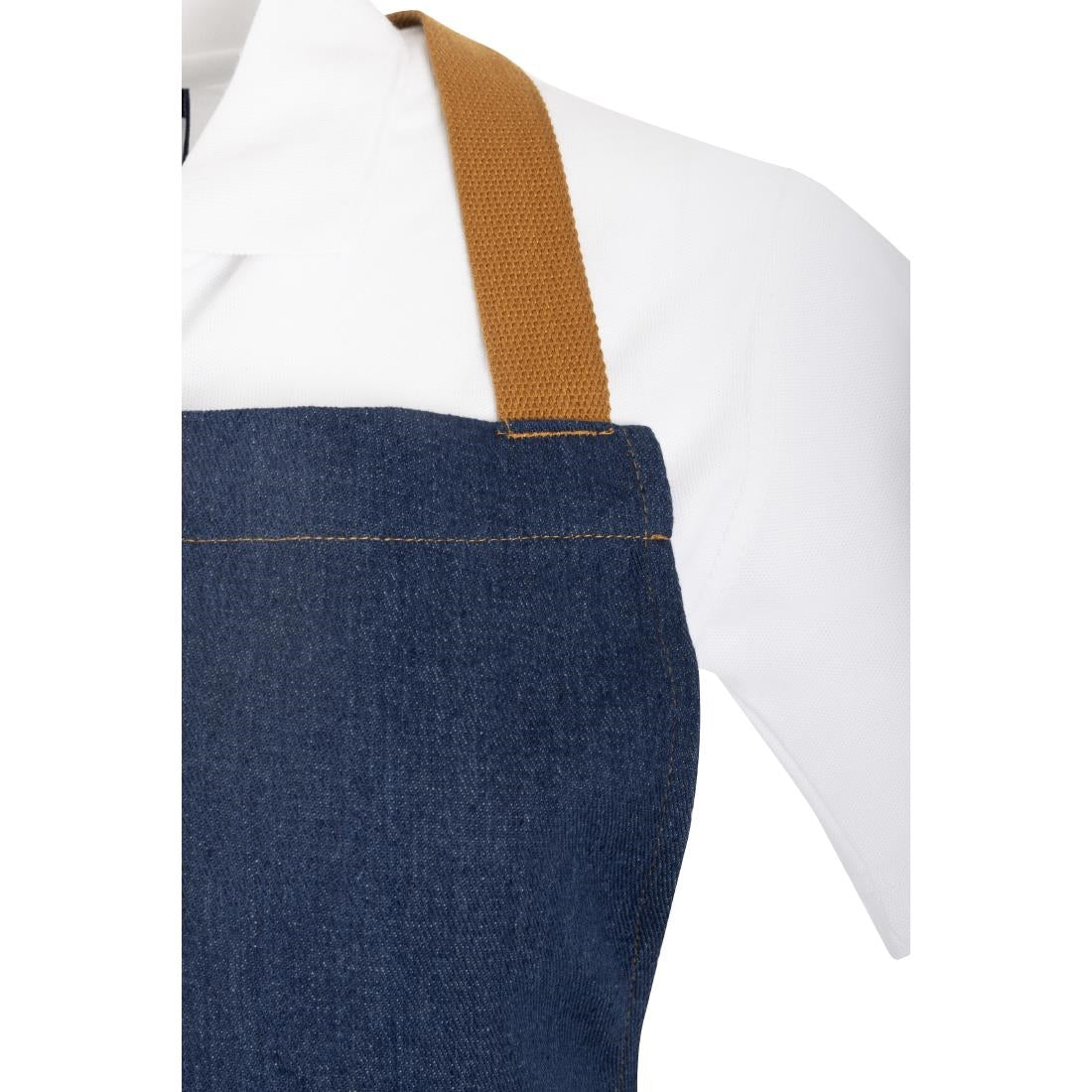 Southside Short Length X-Cross Back Bib Apron Denim Blue with Tan Ties