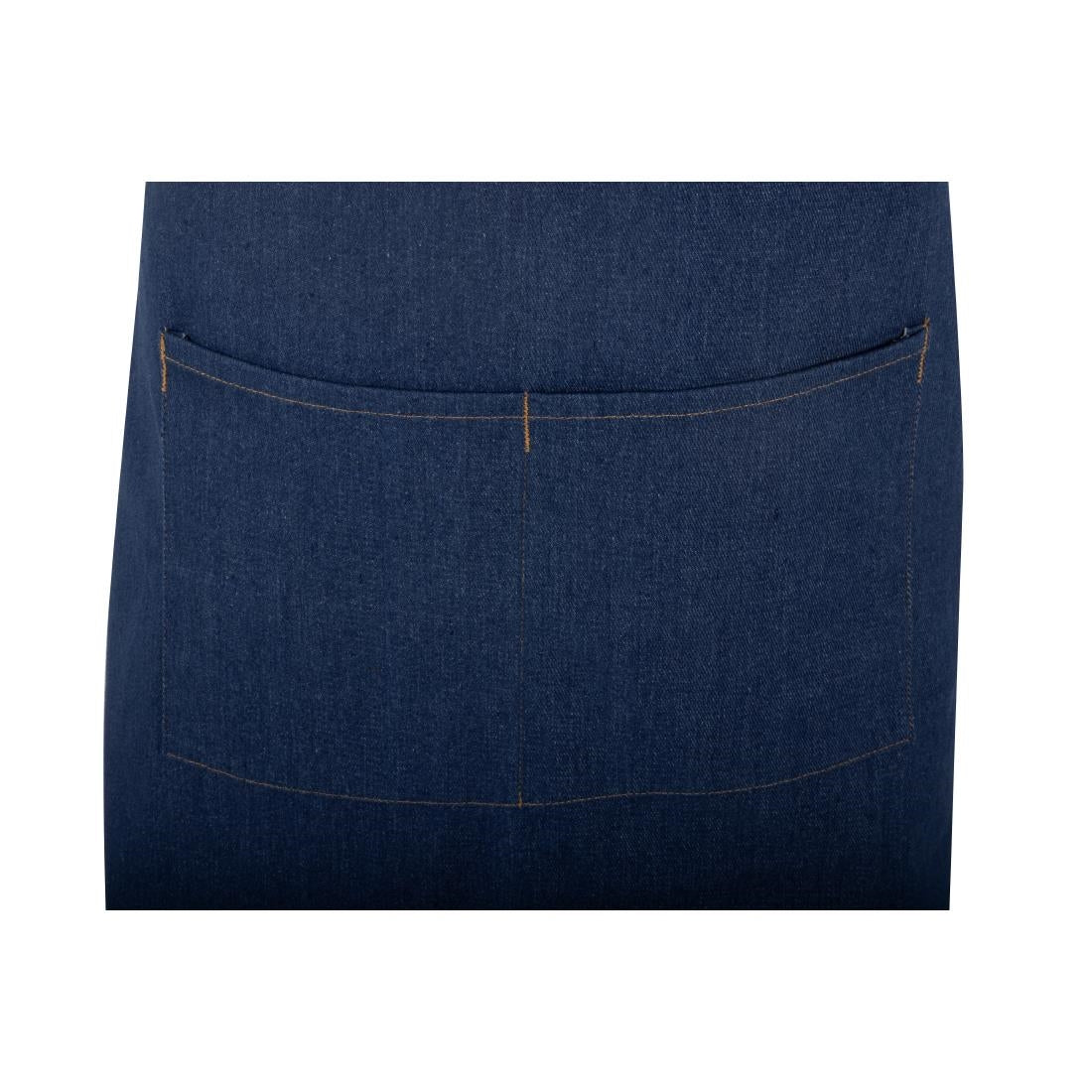 Southside Short Length X-Cross Back Bib Apron Denim Blue with Tan Ties