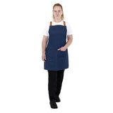 Southside Short Length X-Cross Back Bib Apron Denim Blue with Tan Ties