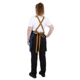 Southside Short Length X-Cross Back Bib Apron Denim Blue with Tan Ties