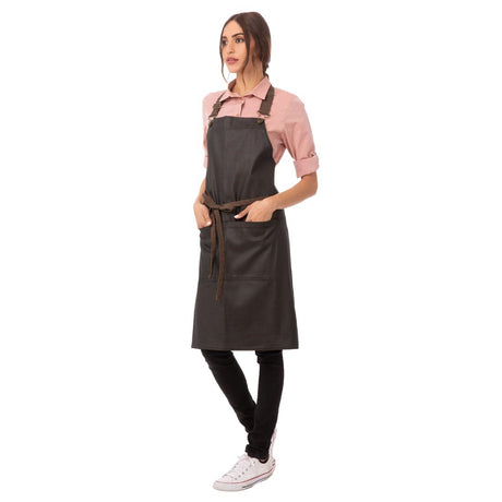Chef Works Urban Wet Look Boulder Bib Apron Black and Brown