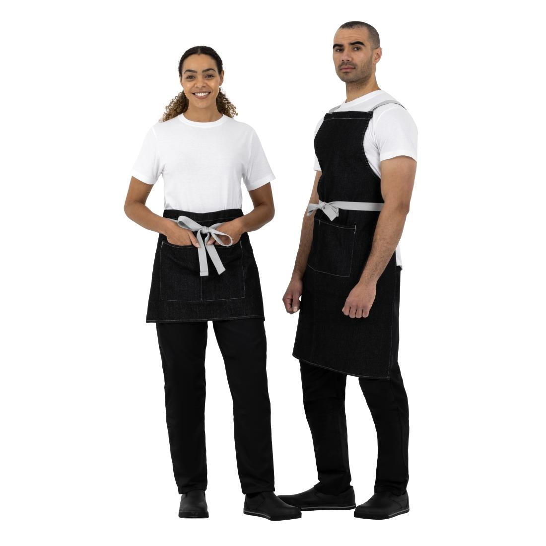 Southside X-Cross Back Bib Apron Denim Black with Grey Ties
