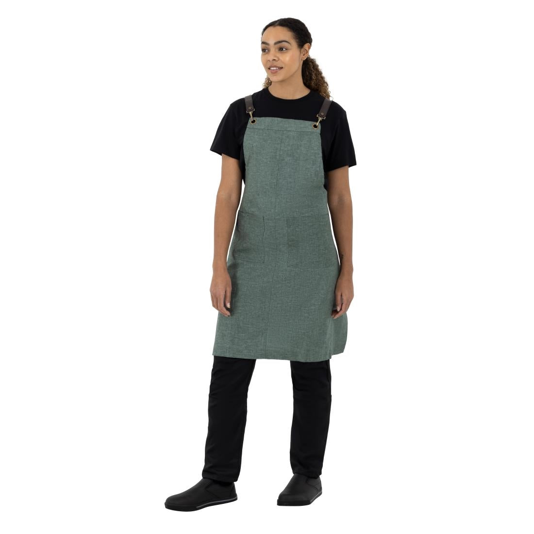 Southside Linen Blend Bib Apron Forest Green