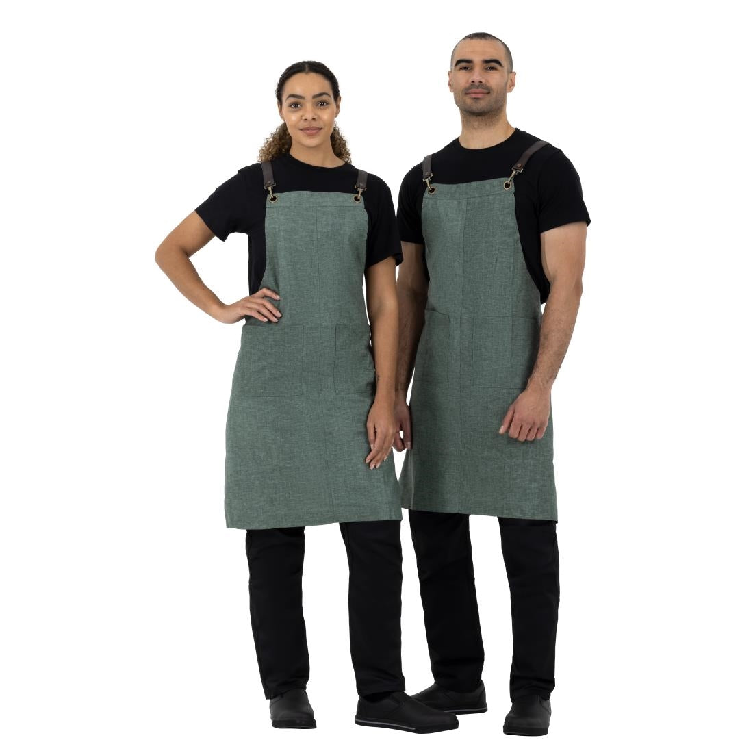 Southside Linen Blend Bib Apron Forest Green