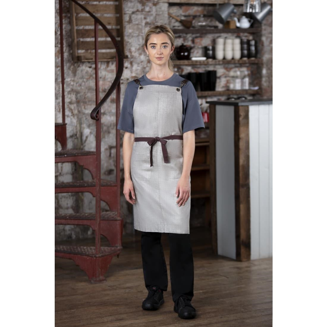 Southside Linen Blend Bib Apron Grey