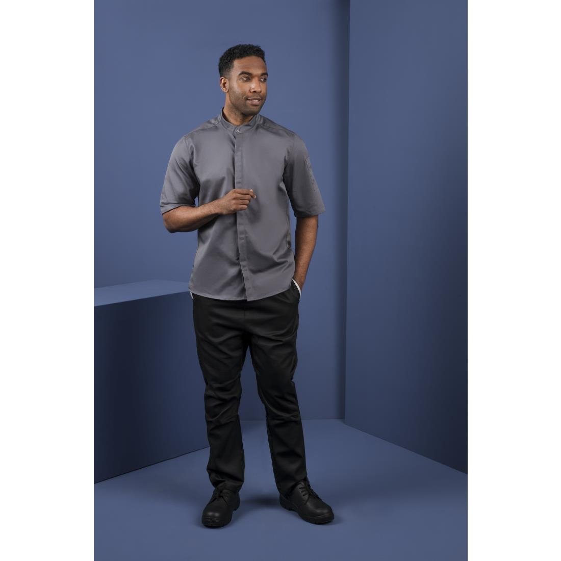 Southside Band Collar Chef Jacket Charcoal L