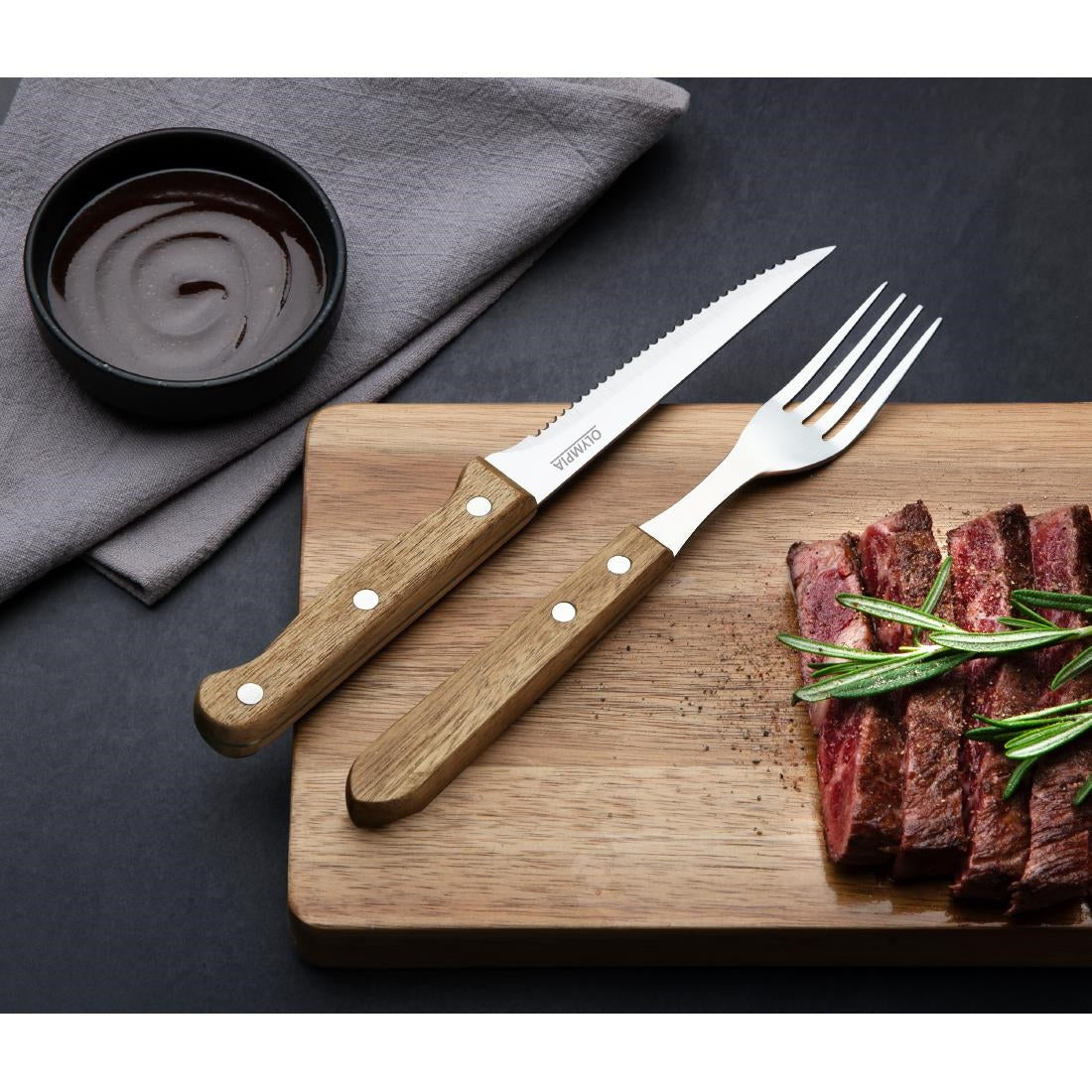 Olympia Steak Knives with Acacia Handles 113mm (12 Pack)