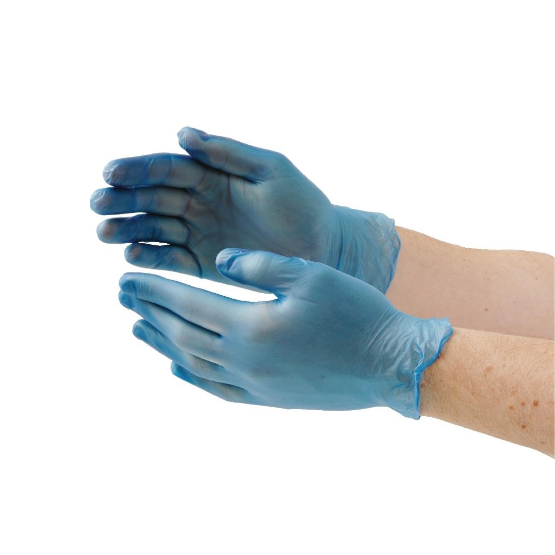 Vogue Powdered Vinyl Gloves Blue Medium (100 Pack)