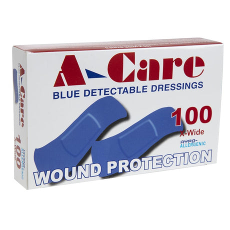 A-care detectable blue plasters extra wide strip 75X25MM (100 Pack)