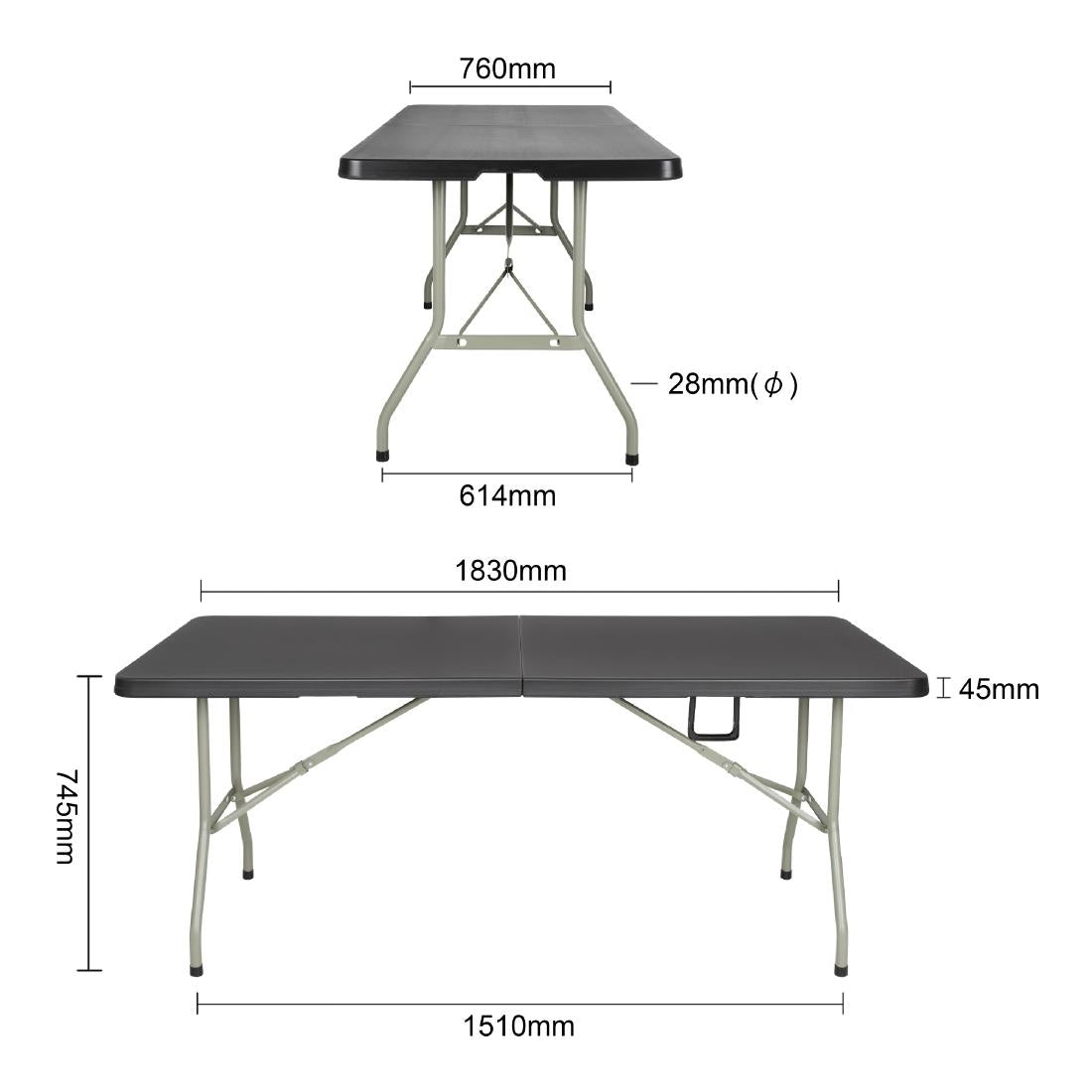 Bolero Rectangular Centre Folding Table 6ft Black